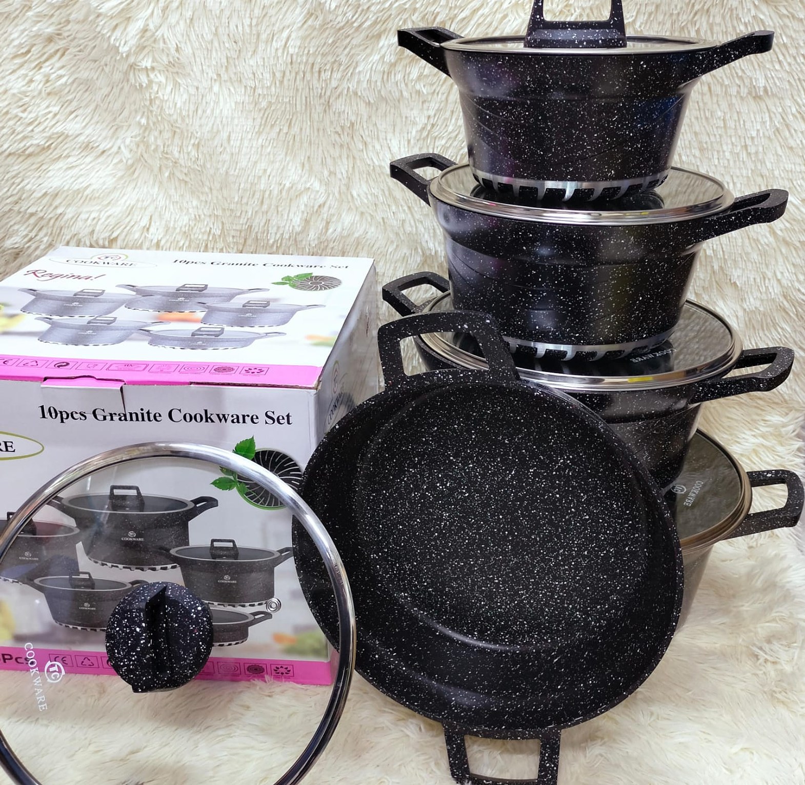 Cookware Set – Bosch 10-Piece Granite Non-Stick Pots with Glass Lids image