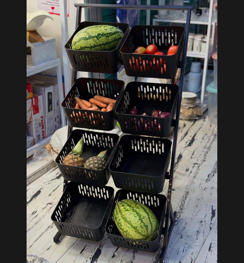 4-Tier Double Multi-Functional Steel Vegetable & Fruit Rack with Lockable Wheels image