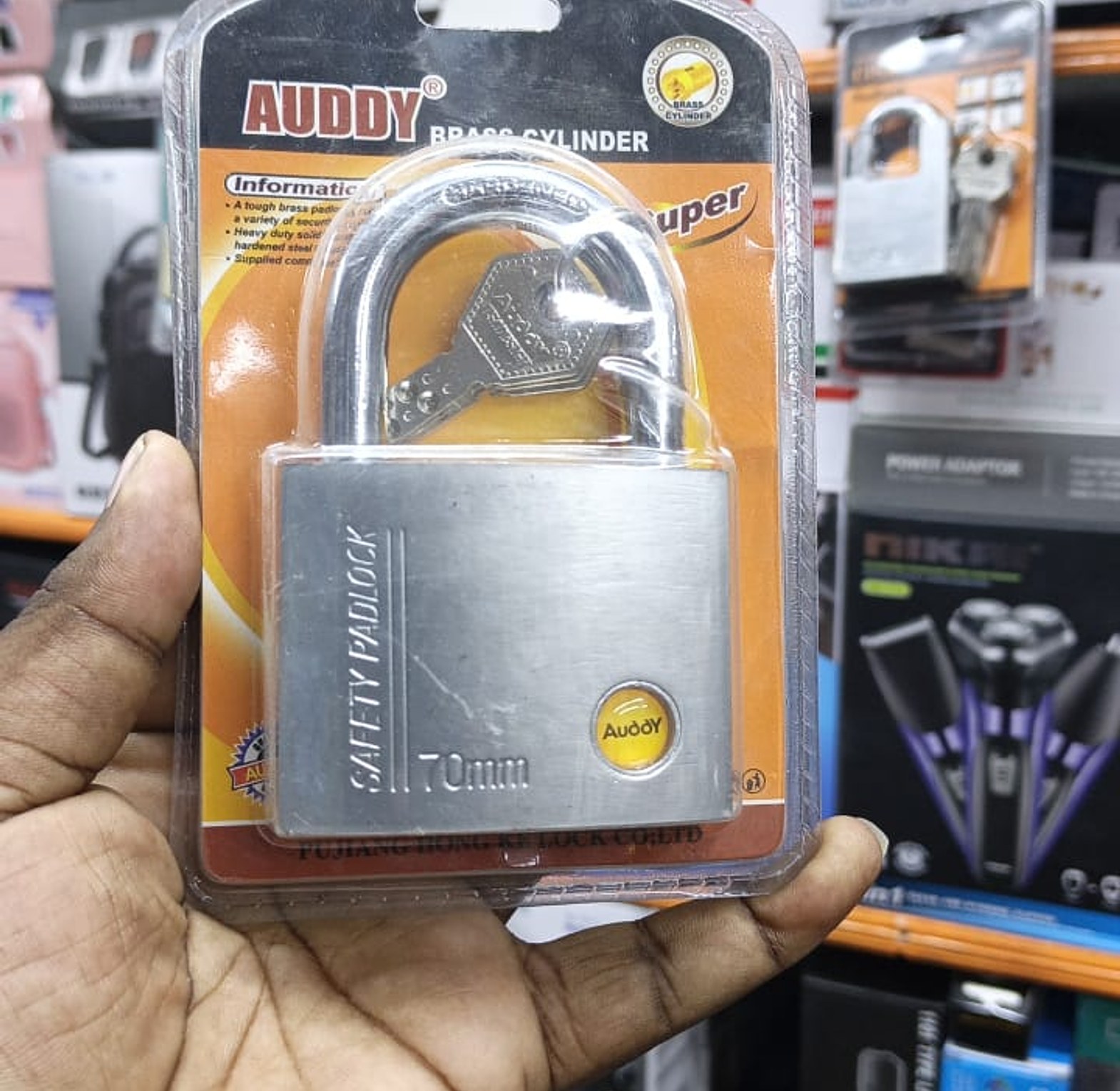 Auddy Brass Cylinder Safety Padlock, specifically the 70mm size.  image