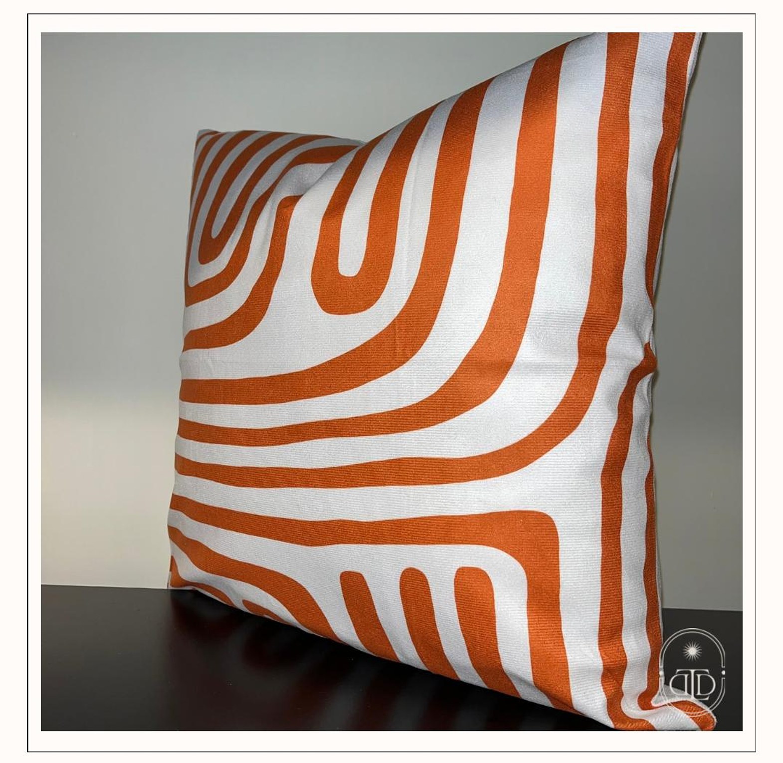 Orange and white soft velvet cushion cover.  image