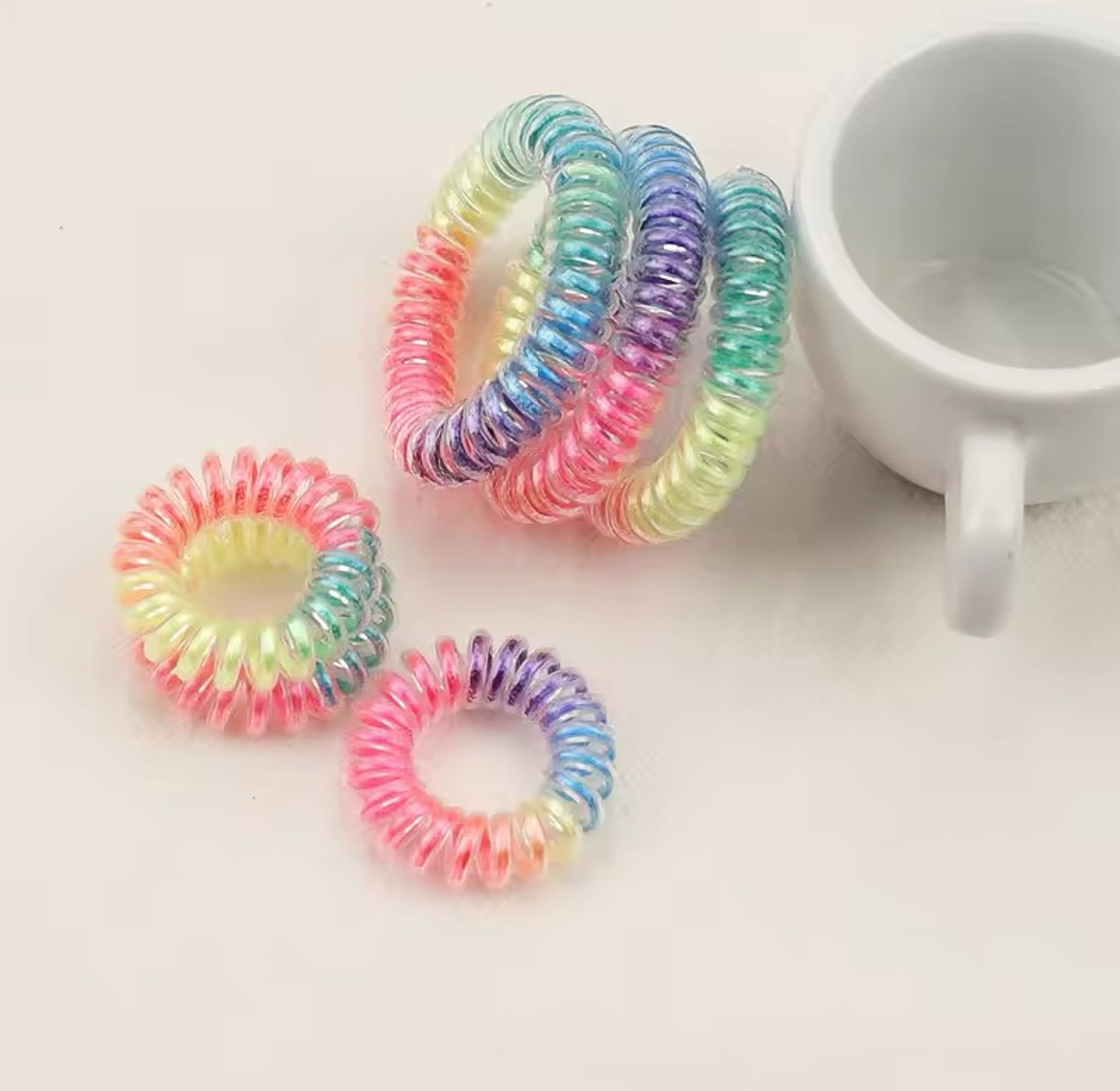 Multi colored spiral jelly hair scrunchies image