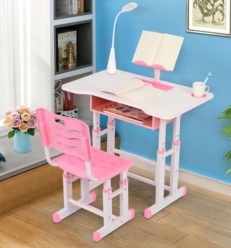 Height Adjustable Kids Study Table and Chair Set with Bookshelf & Reading Stand – Ergonomic Learning Desk for Children image