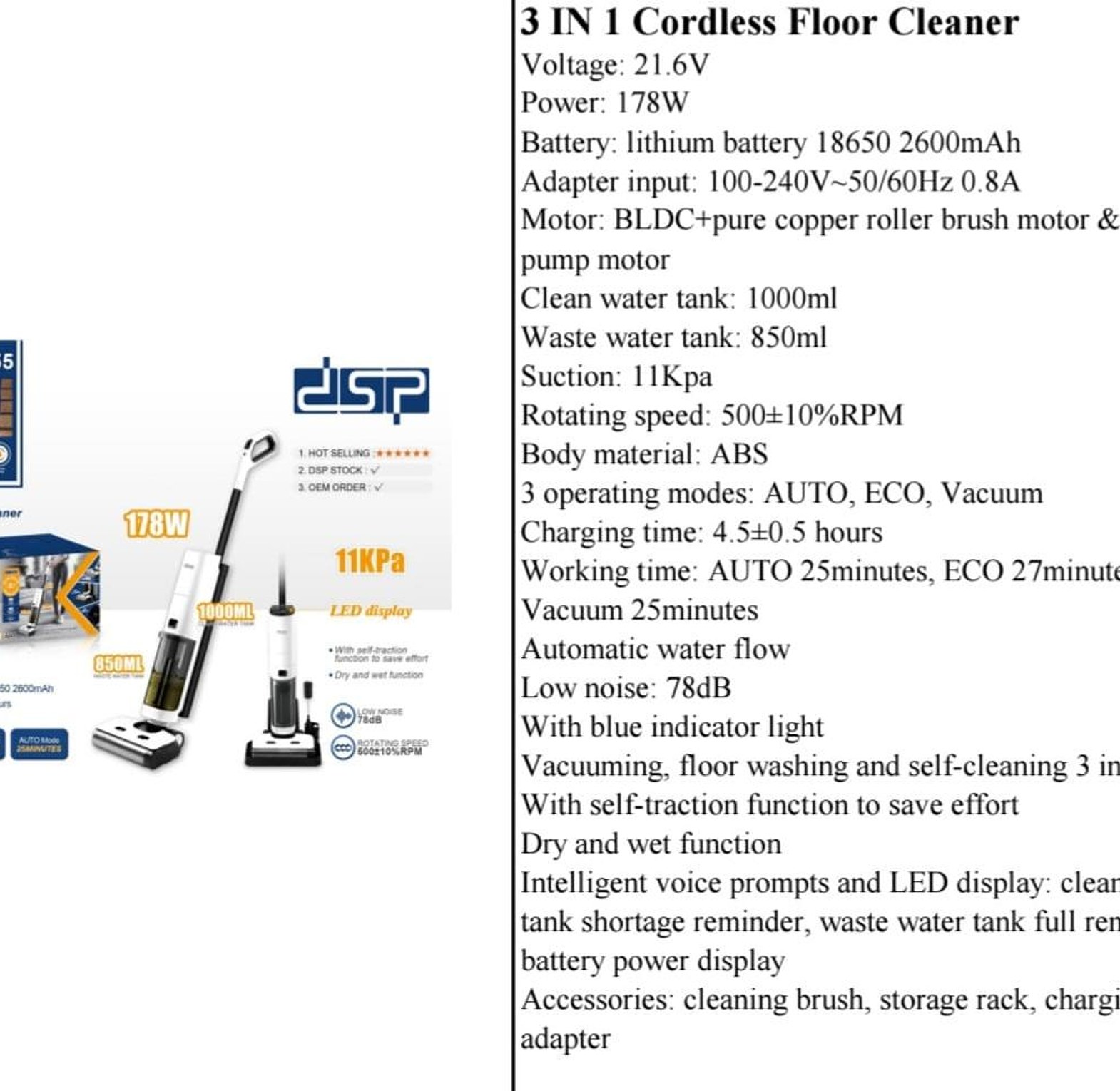 DSP 3-in-1 Professional Cordless Floor Cleaner with Self-Traction image
