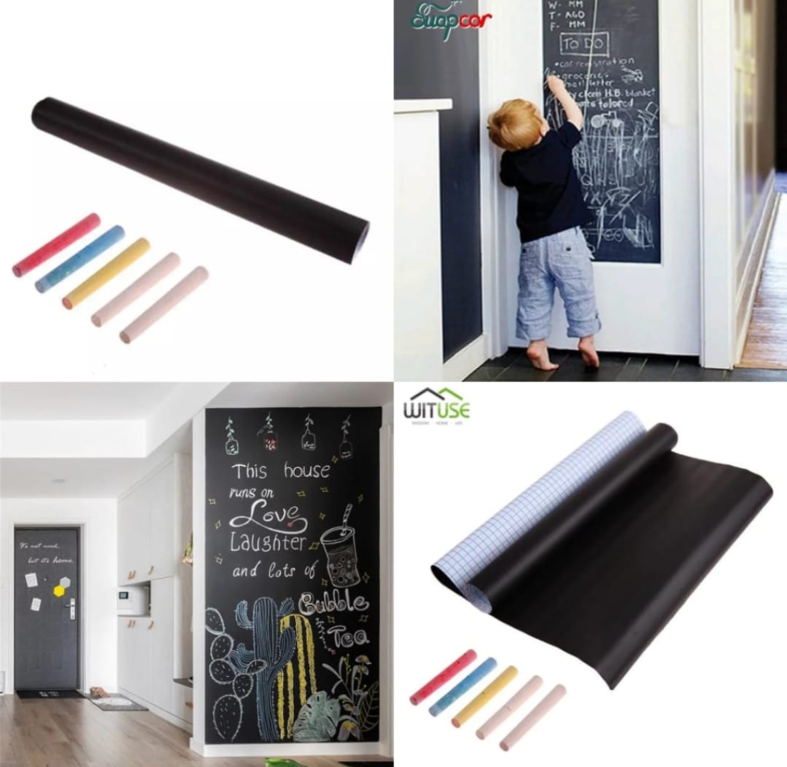 Blackboard. Adhesive Blackboard Wall Sticking Reusable Erasable Chalkboard image