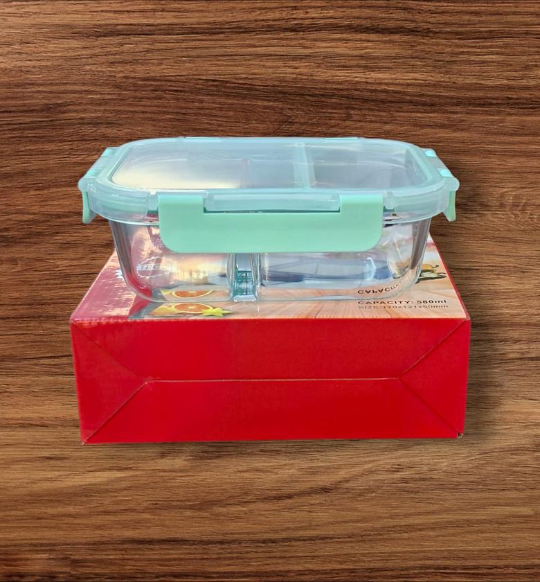 Premium 580ml Borosilicate Glass Food Container with Double Partition image