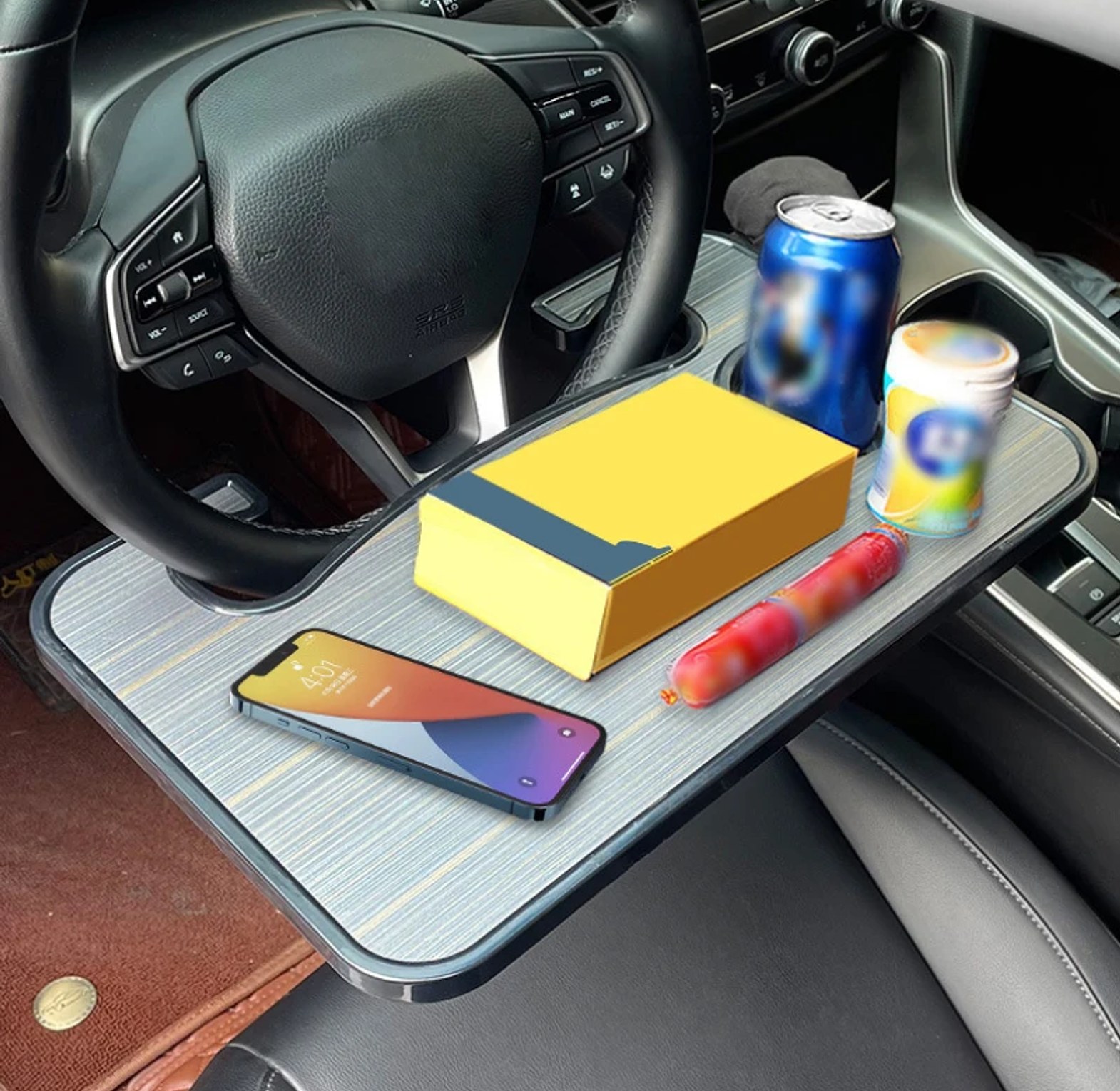 Universal Car Steering Wheel Tray & Laptop Desk - Portable Food Table for Drivers - Heavy Duty Interior Accessory image