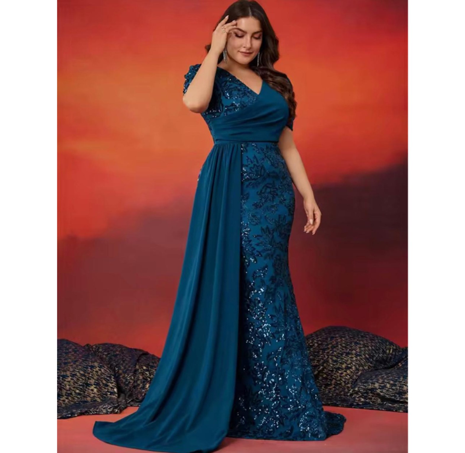 Gilded Elegance Sequin Overlay Gown image