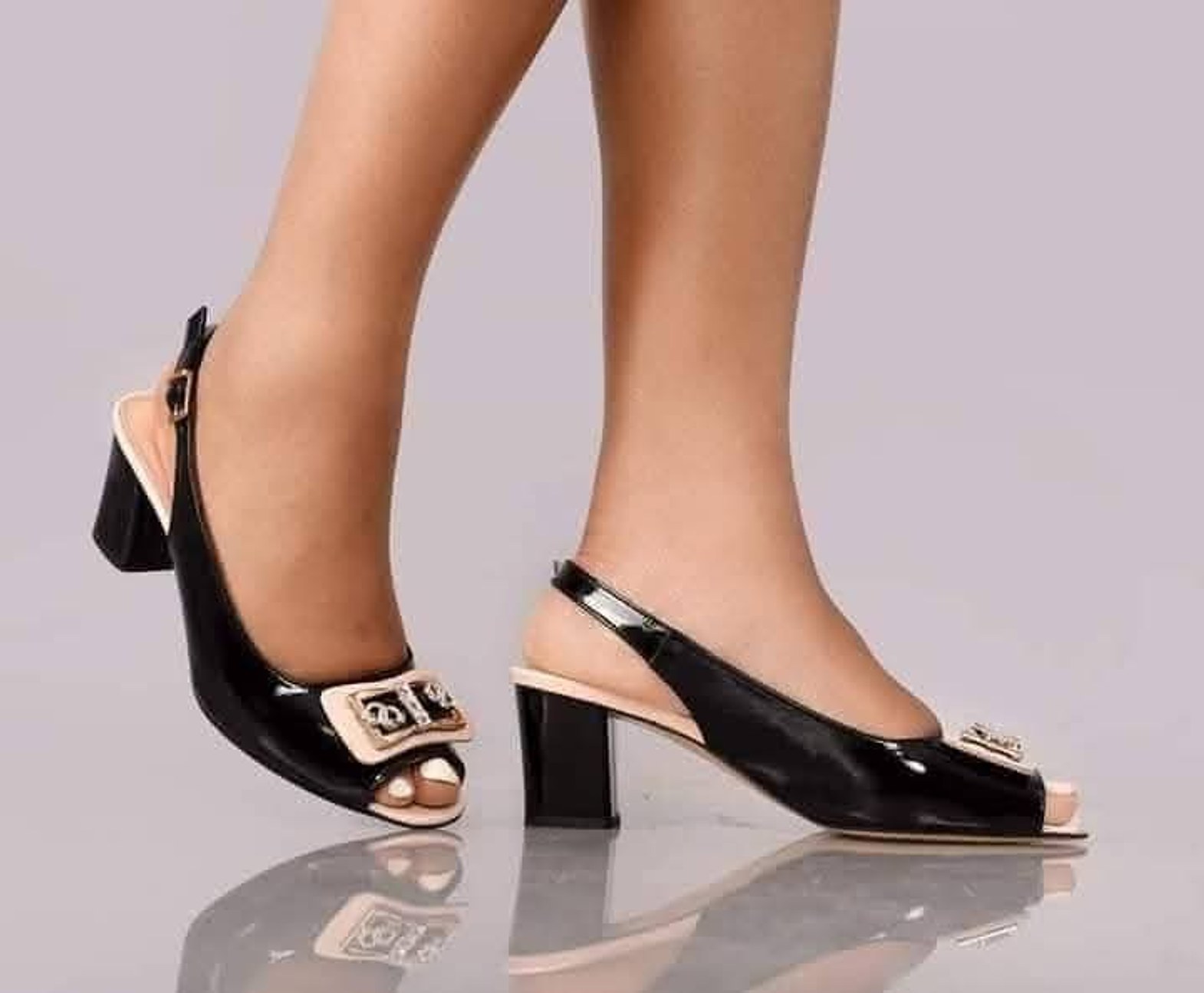 Turkish Pure Leather Black & Peach Contrast Shoes image