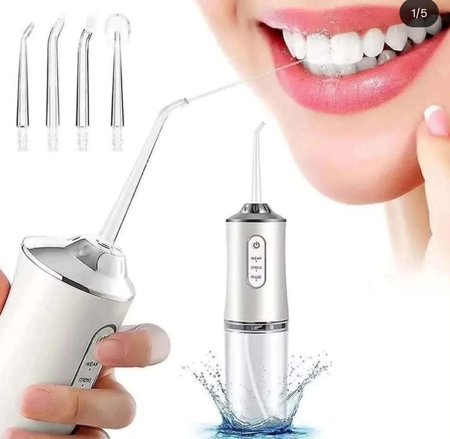 Rechargeable portable oral care irrigator with 4 nozzles image