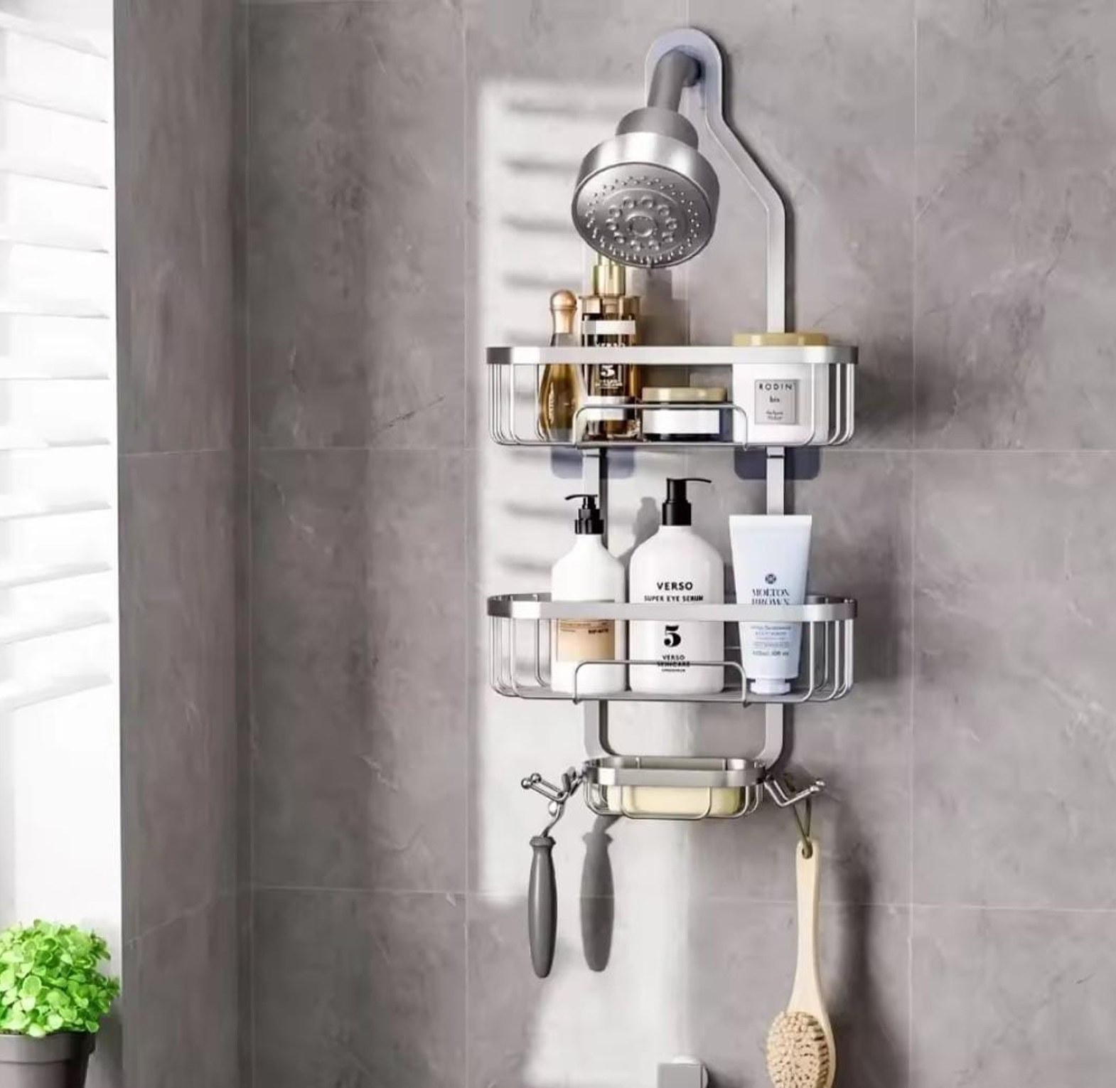 3-Tier Aluminum Shower Caddy Rustproof Bathroom Organizer Rack image