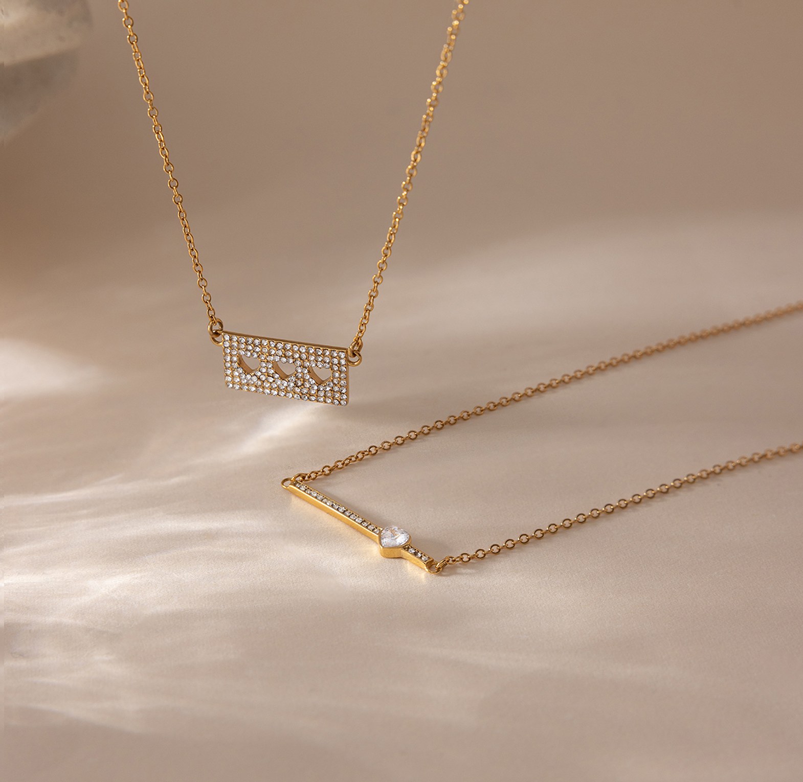 Dainty gold bar and heart pendant necklace image