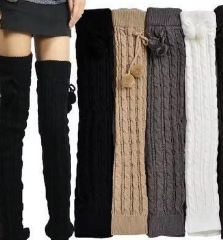 Pair of Thigh High Cable Knit Leg Warmers Over Knee Extra Long Thermal Winter Socks for Women image