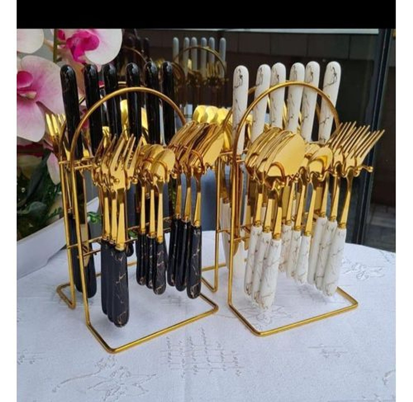 Heavy Marble 24PC Gold cutlery sets image