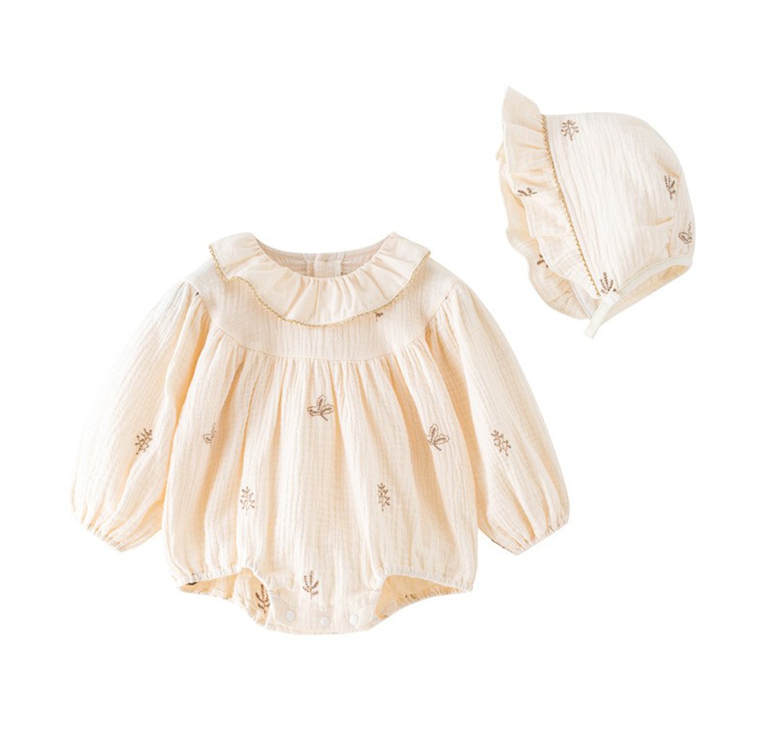 Ivory Sprig Muslin Romper Set (with Hat) image