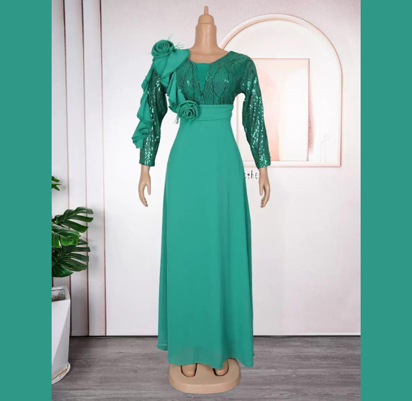Emerald Bloom Sequin Accent Gown image