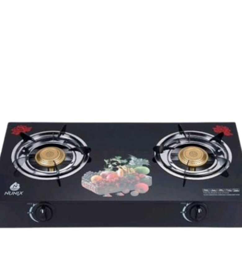 TWO BURNER COOKTOP. Nunix GC-004 Double Burner Glass Top Gas Cooker - Portable Table Top Gas Stove For Kitchen Use image