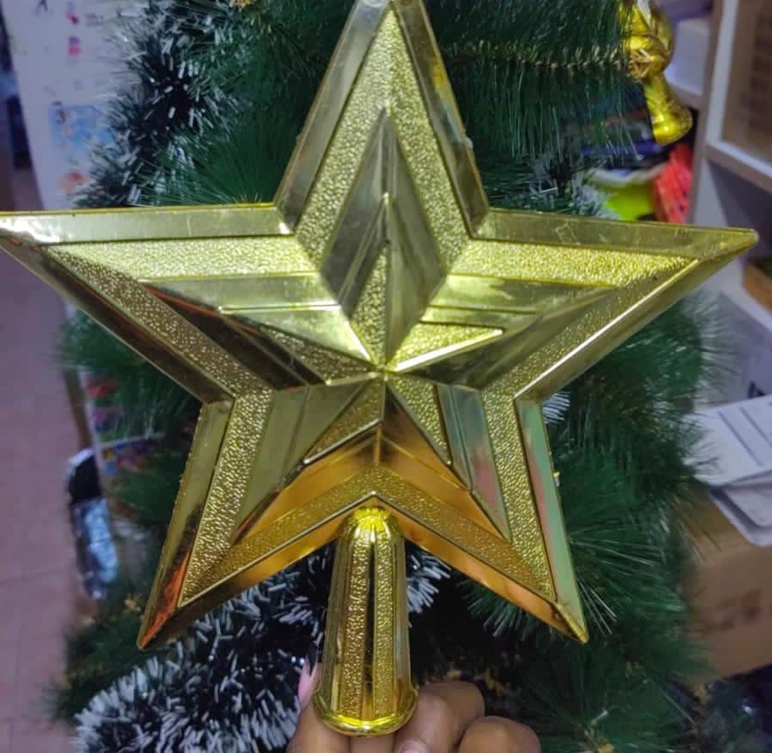 Christmas Tree Decoration. Christmas Star Gold and Silver 3D Tree Topper Decoration  image