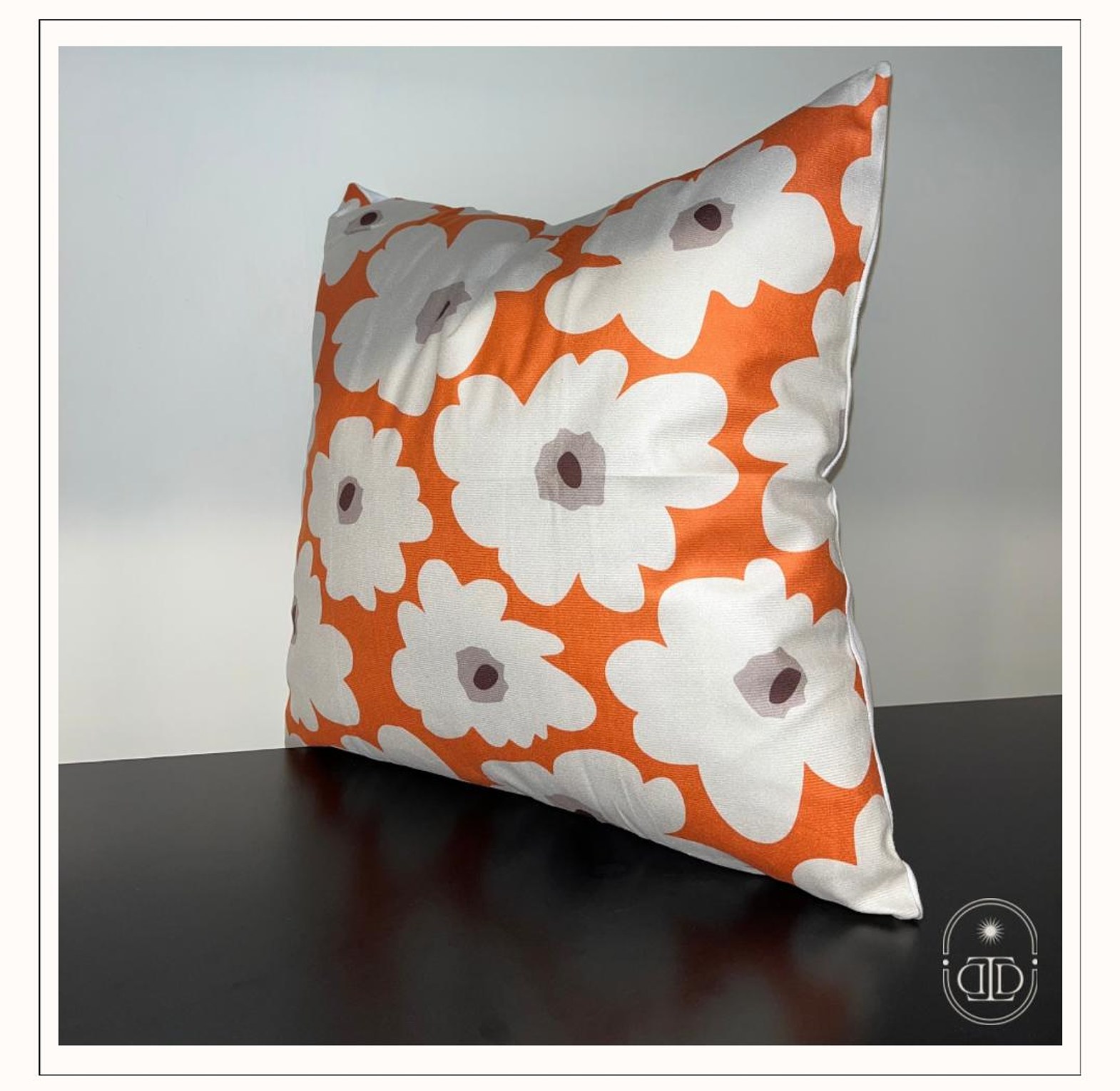 Floral print in orange soft velvet cushion cover. image