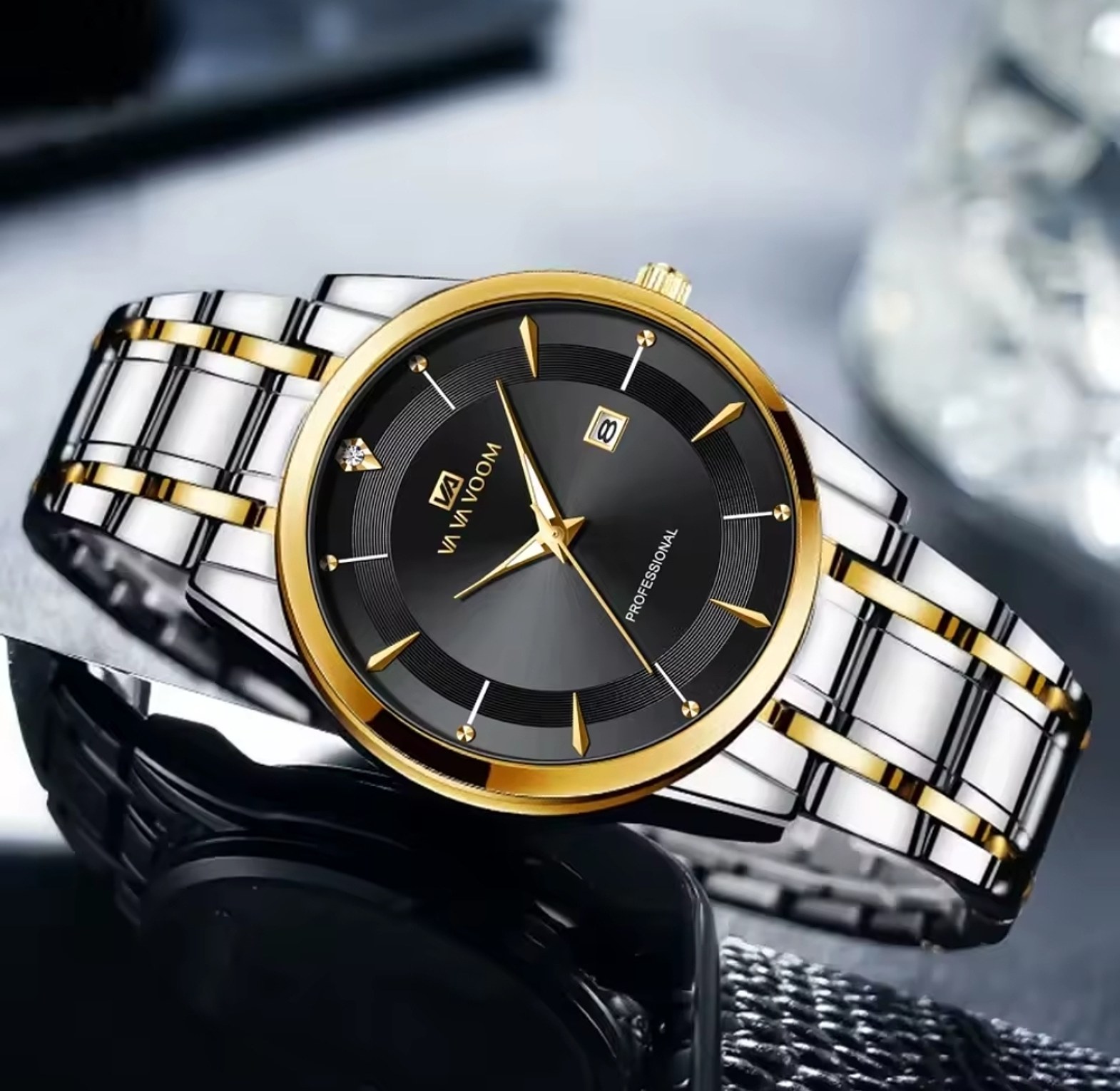 VA VA voom Black Stainless Steel Water Resistant Men's Watch  image