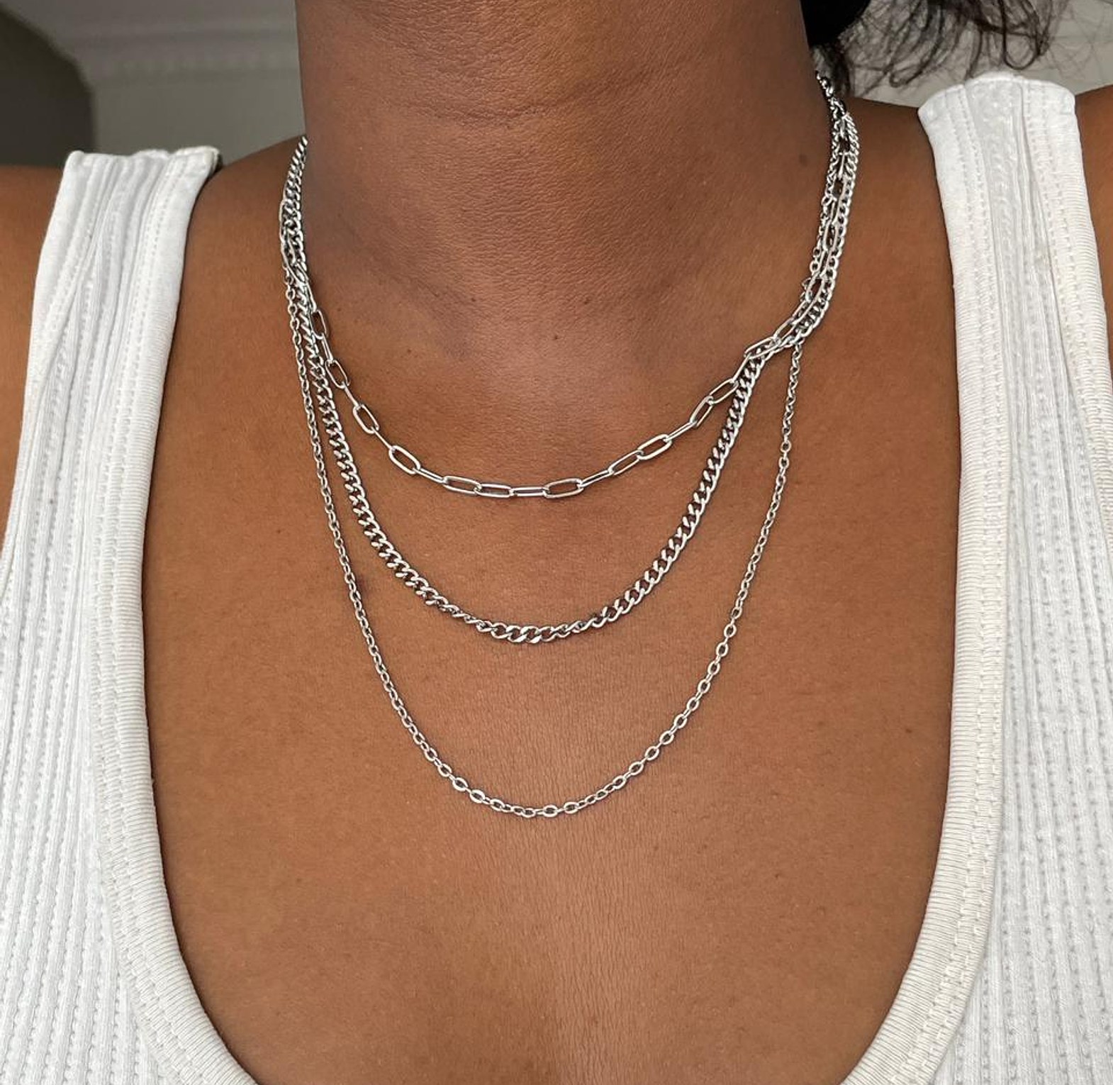 Modern Multi-Layered Silver Chain Necklace image