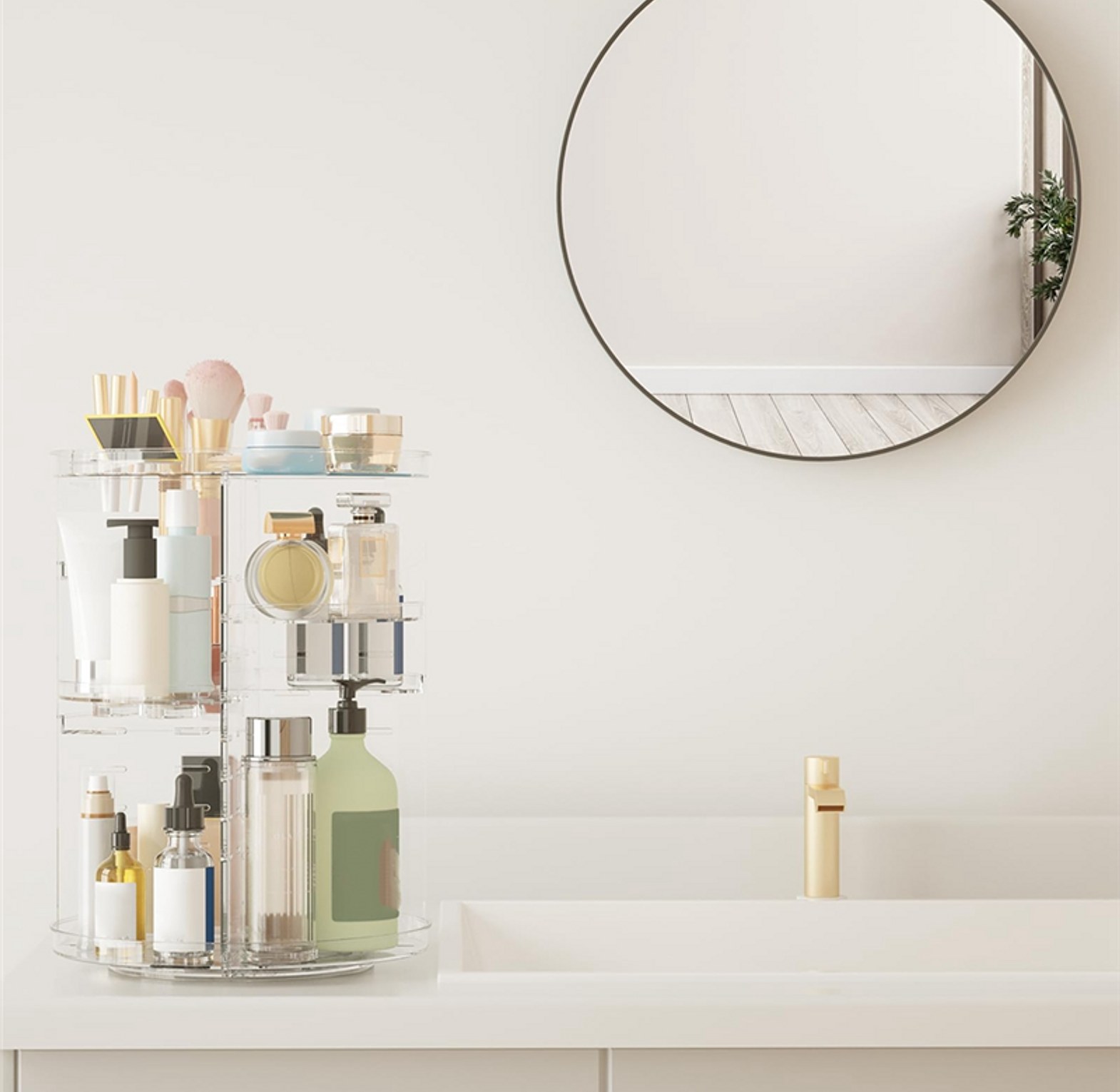 360 Rotating Makeup Organizer – Premium Clear Acrylic Cosmetic Storage Stand for Nairobi Vanity Tables image