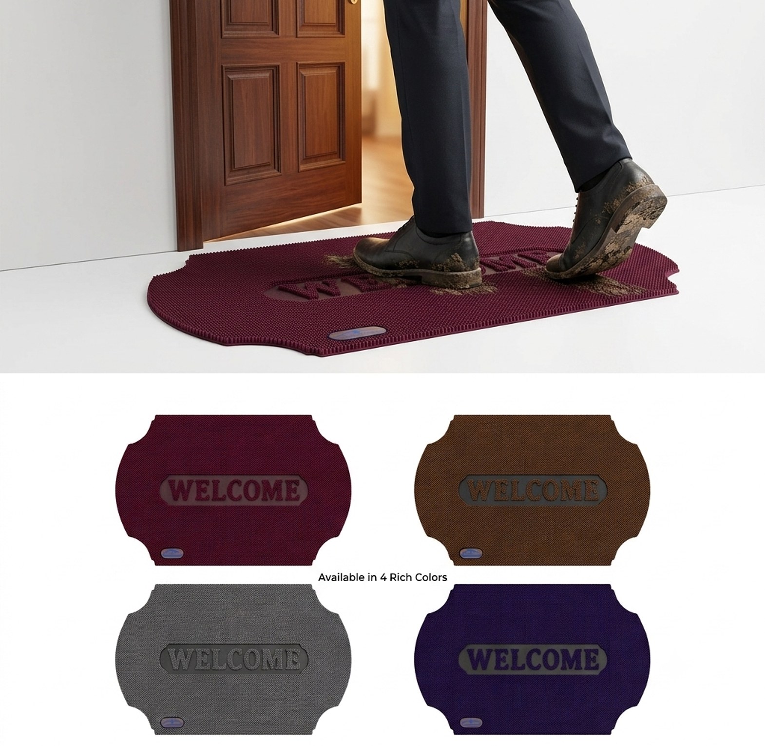 Heavy Duty Rubber Welcome Door Mat Anti Slip Dirt Trapper Outdoor Entryway Carpet For Home And Office image