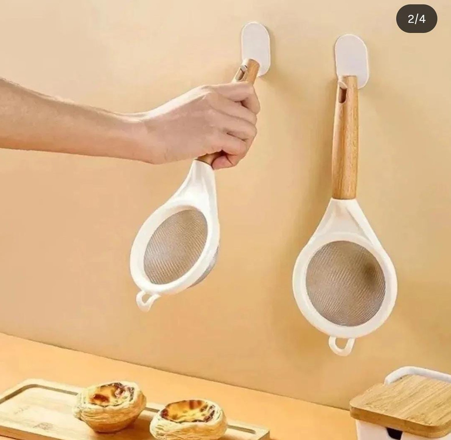 Wooden handle stainless steel fine mesh sieve/strainer image