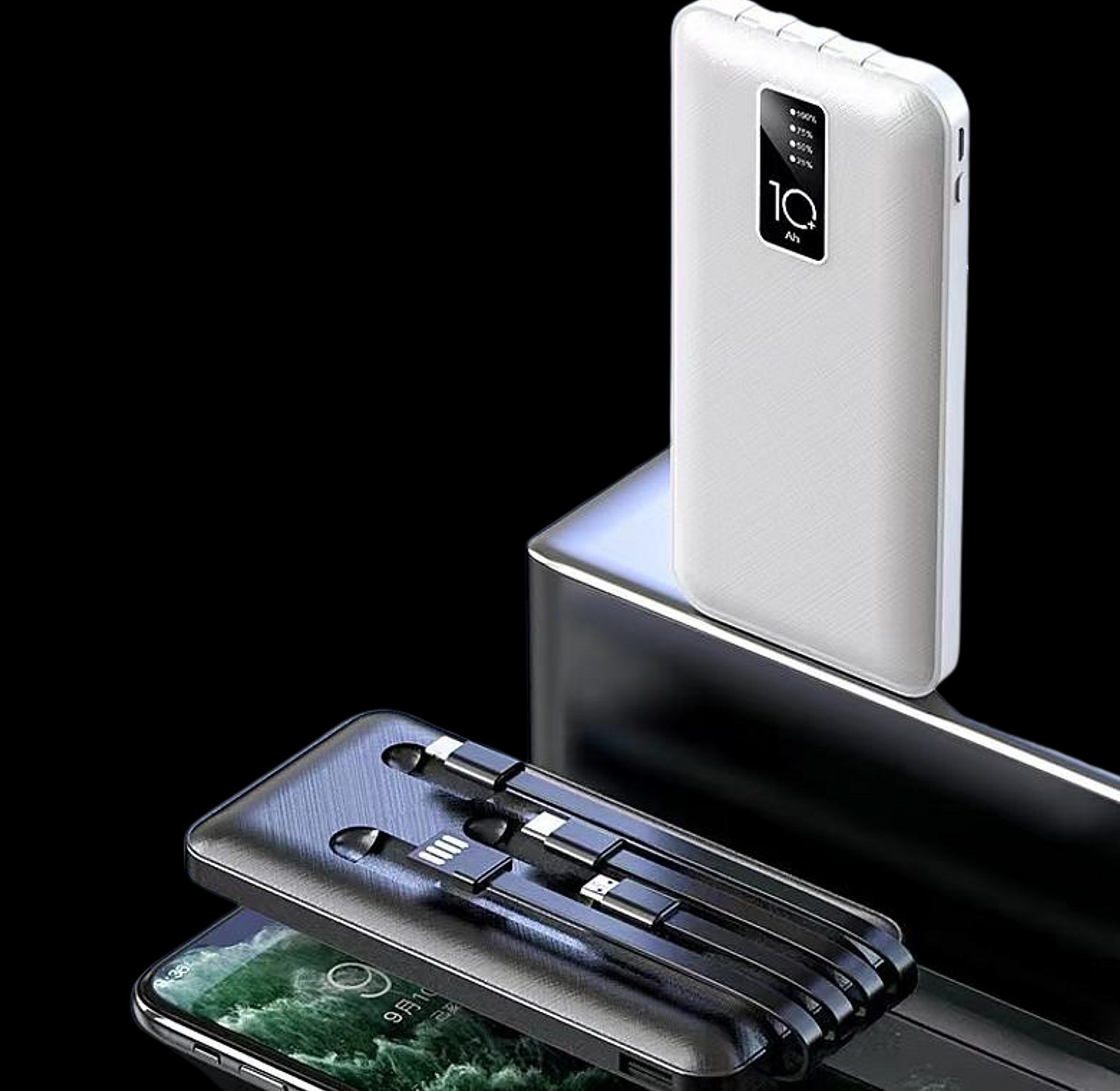 Wireless Charging Power Bank with 4 Inbuilt Cables and High Capacity image
