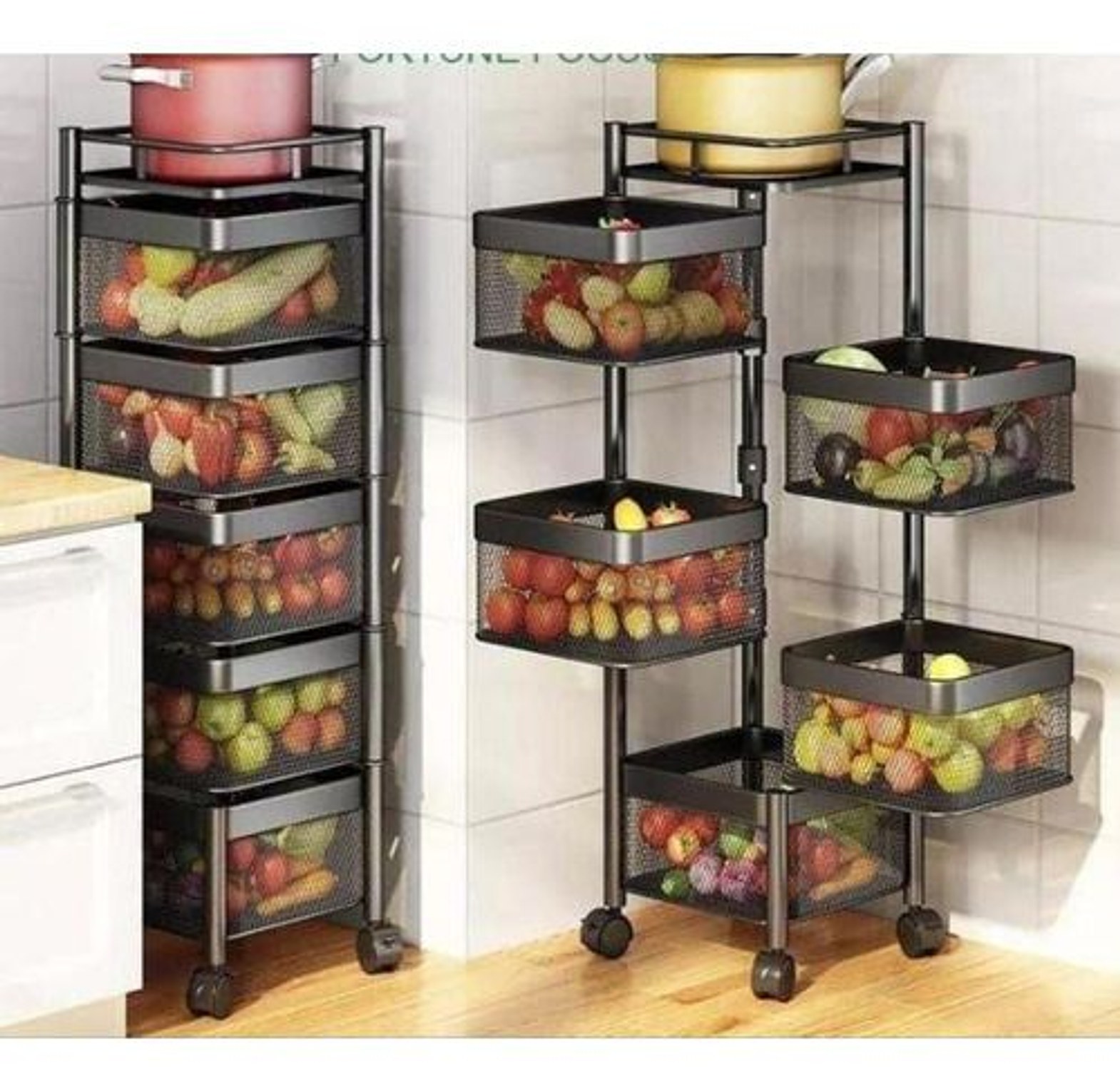 5 Layer Square Vegetable Fruits Rotating Rack With Wheels image