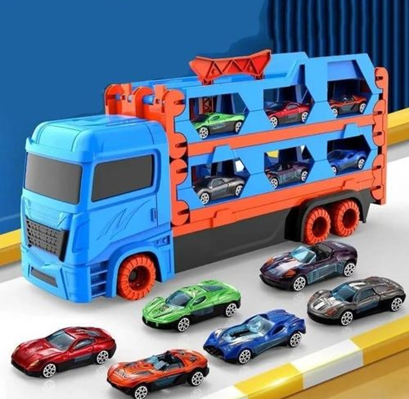 7in1 160 Cm Long Foldable Container Truck With 6 Die Cast Car image