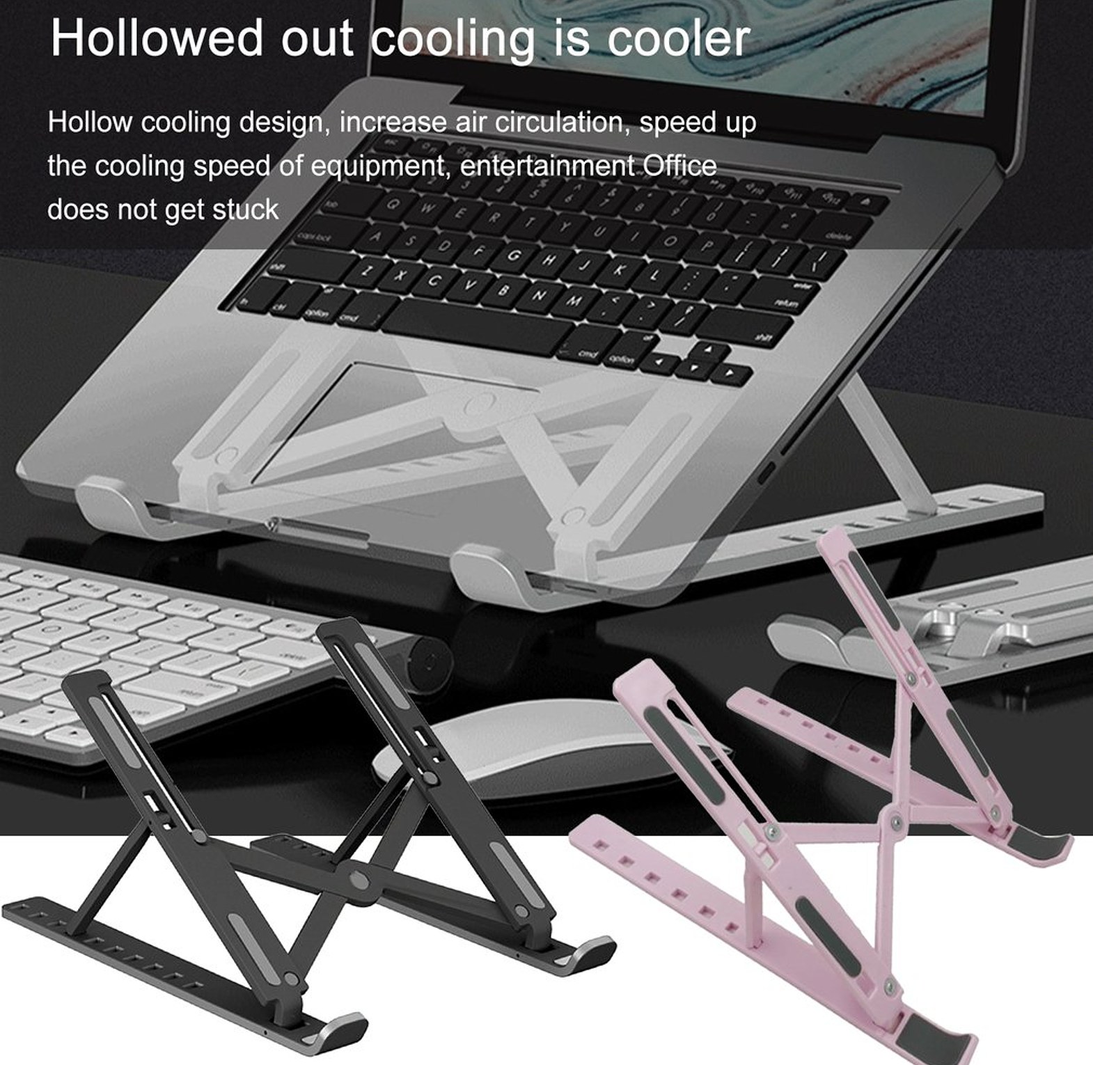 Portable Ergonomic Folding Plastic Laptop Stand - Multi-Angle Adjustable Desktop Holder Non-Slip Cooling Bracket image