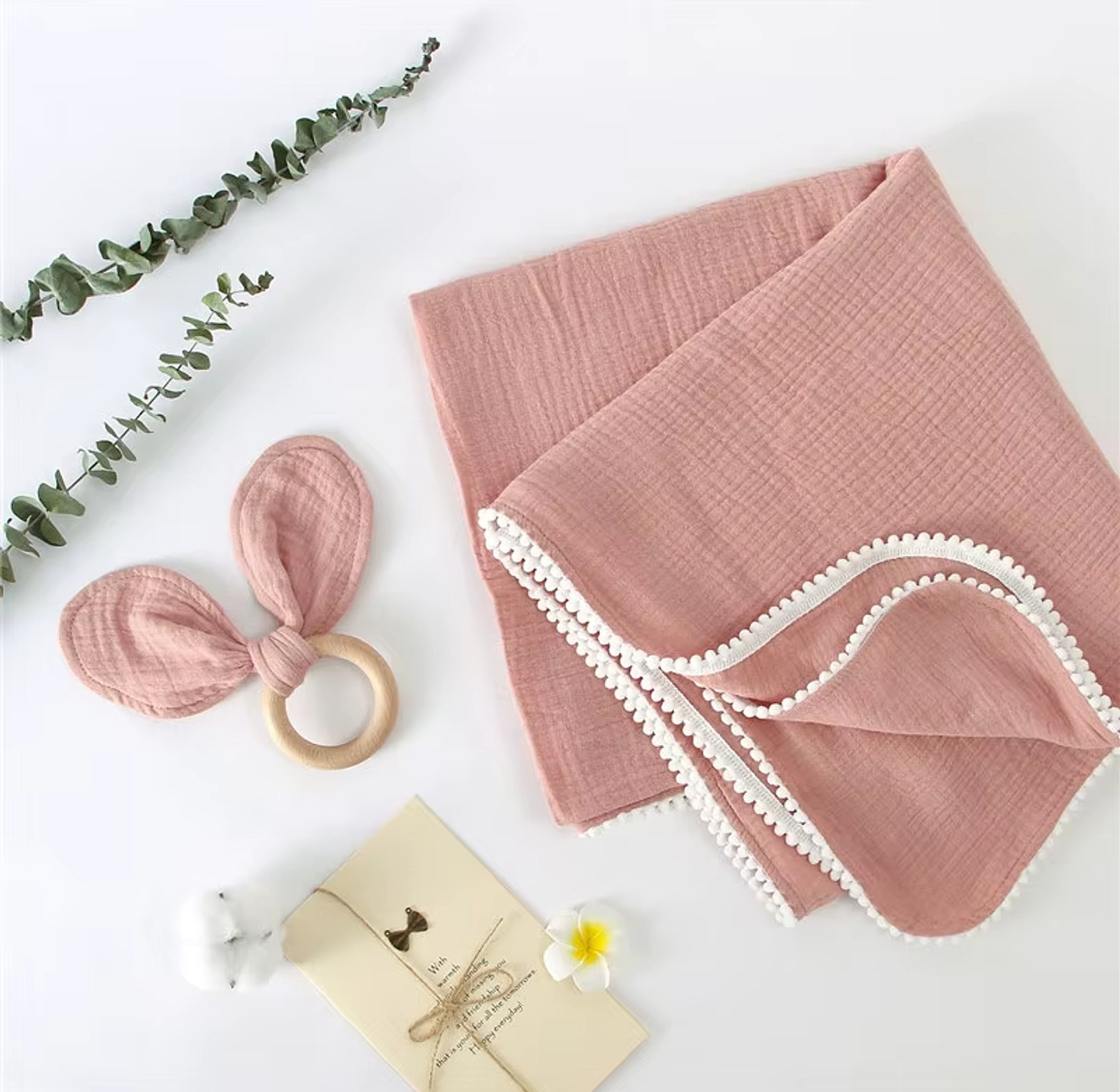 Muslin Pompom Blanket image