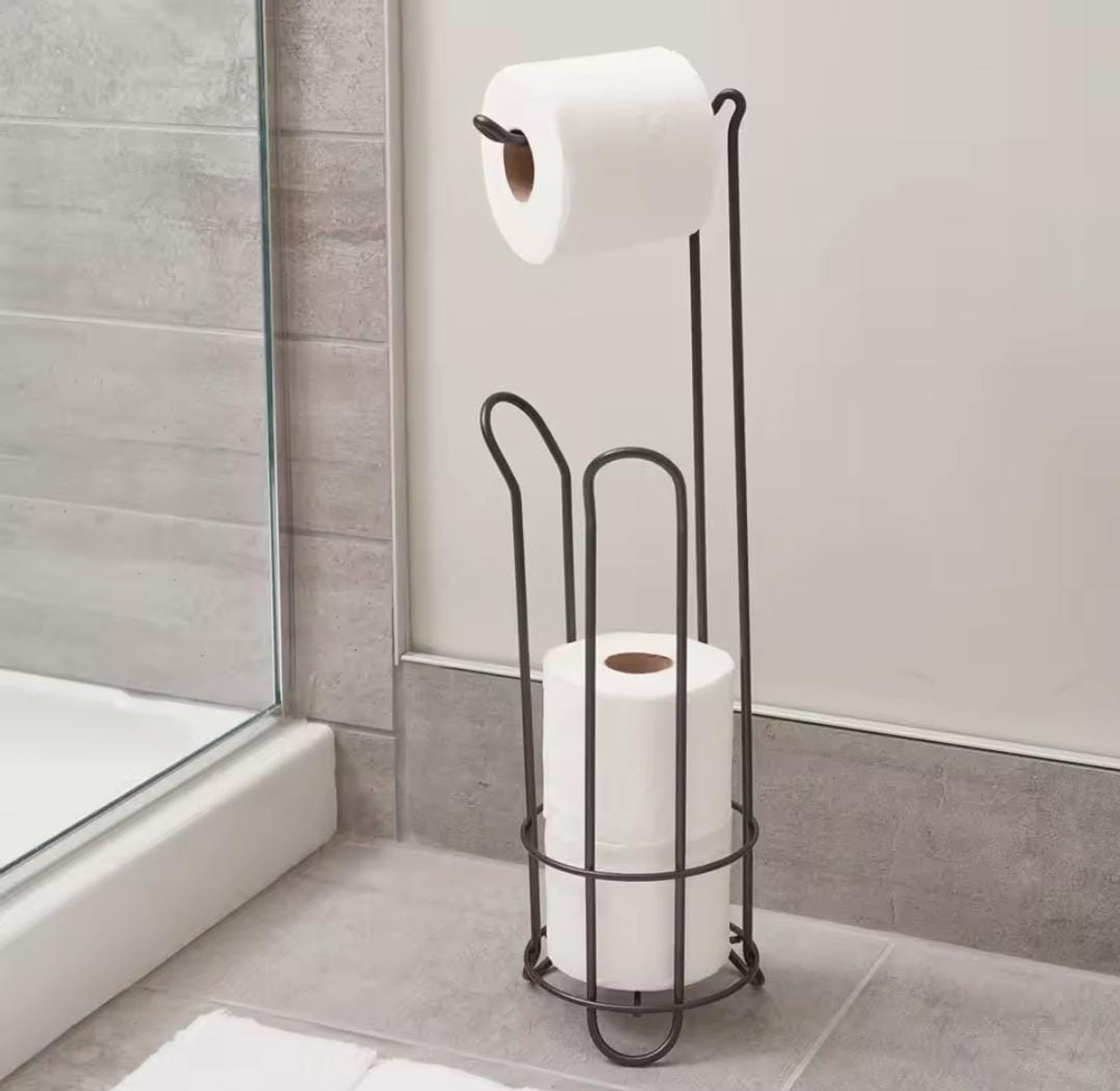 Stainless steel floor standing tissue holder and paper towel stand image