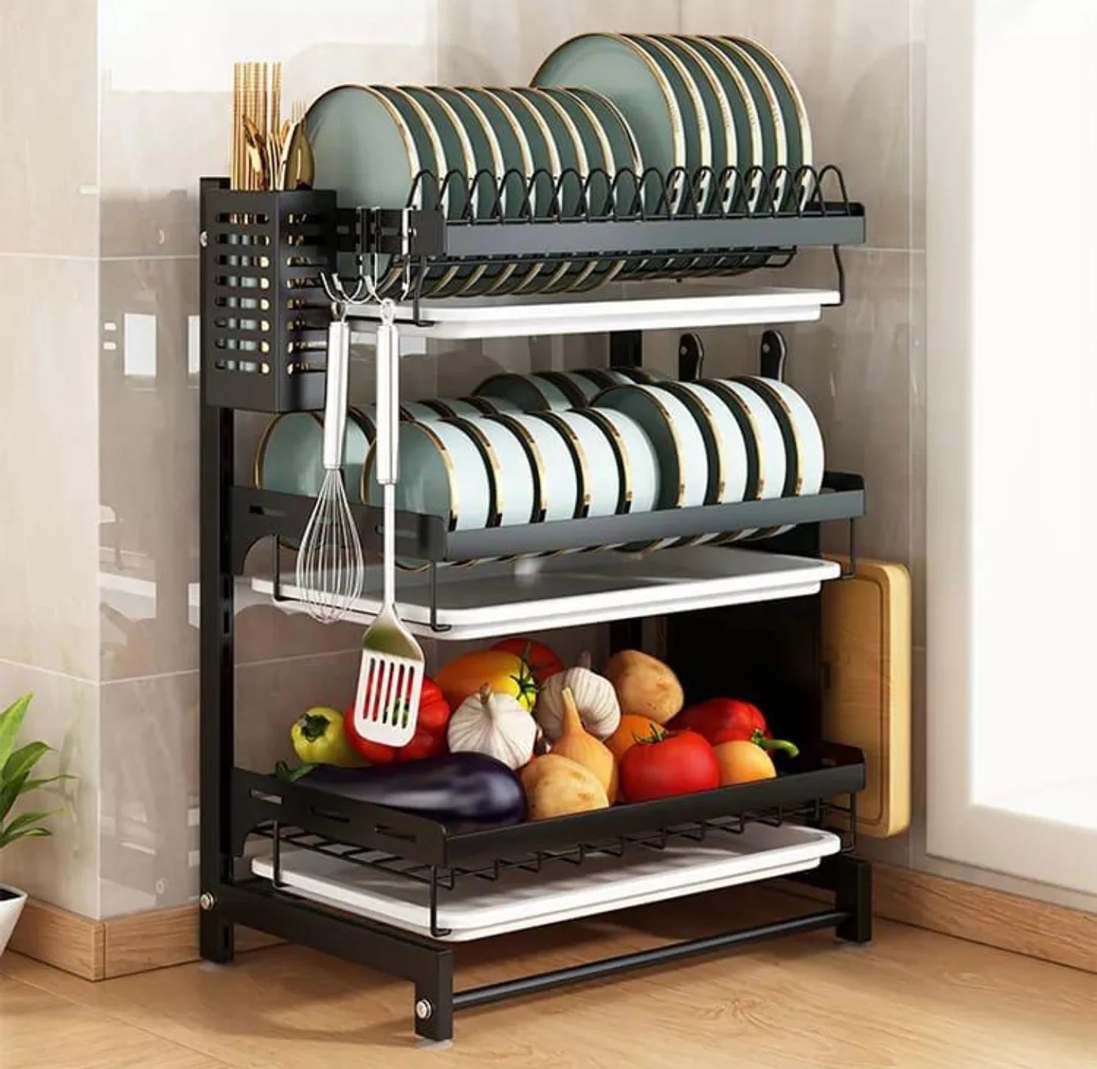 Premium 3-Tier Heavy-Duty Adjustable Dish Drying Rack & Organizer image