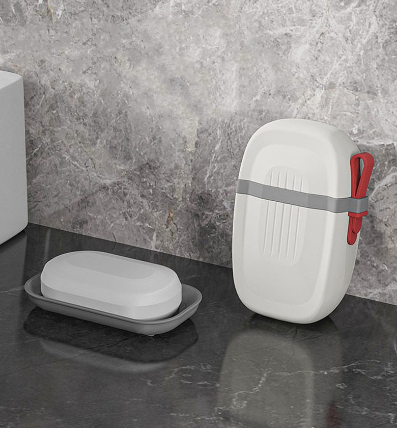 Portable Leakproof Soap Box with Drain Tray & Silicone Lock Strap Waterproof Travel Soap Holder Dish Box for Bathroom Home & Travel image