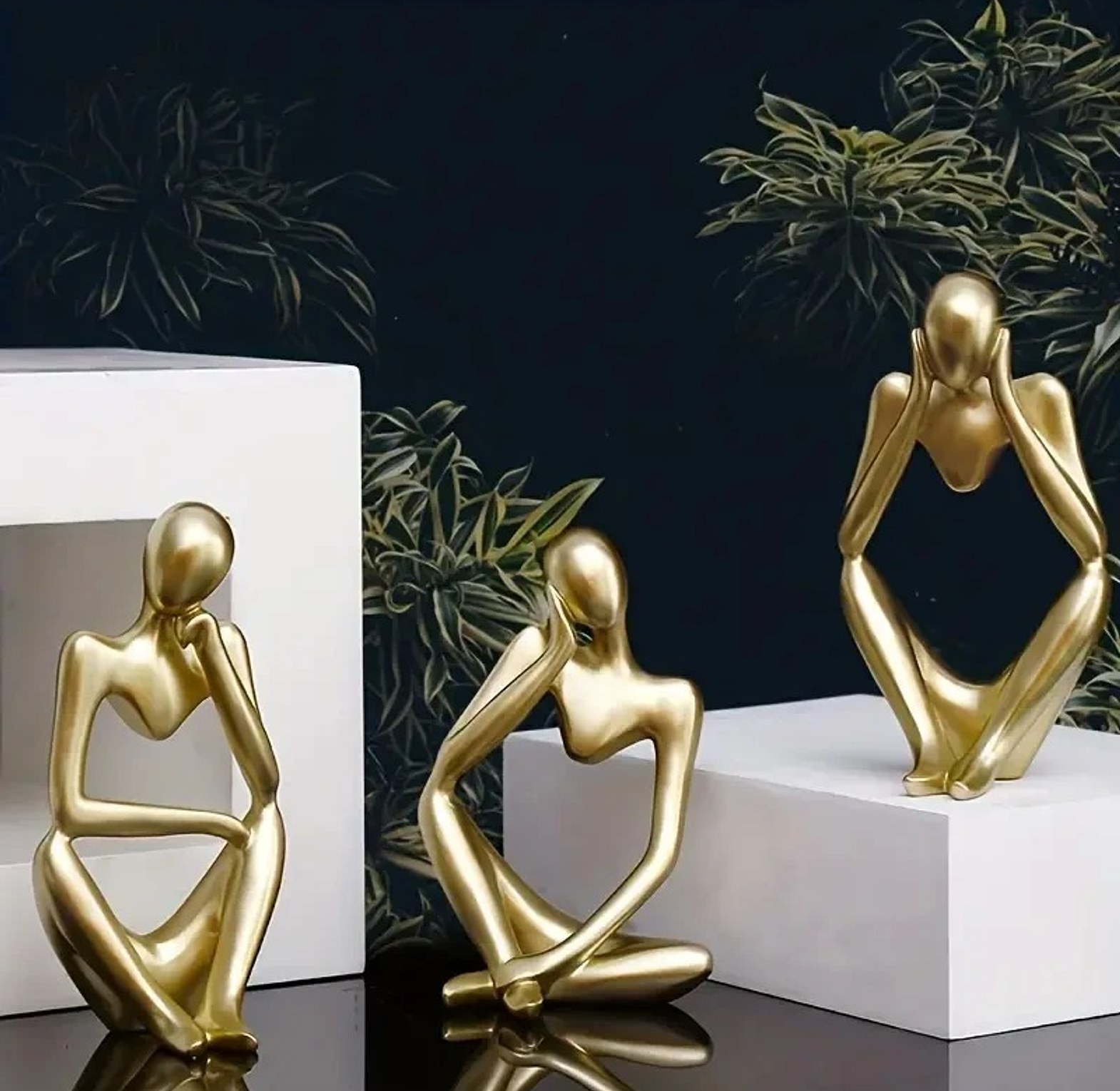 Golden Abstract Thinker Sculpture Set, Luxury Home Table Decor image