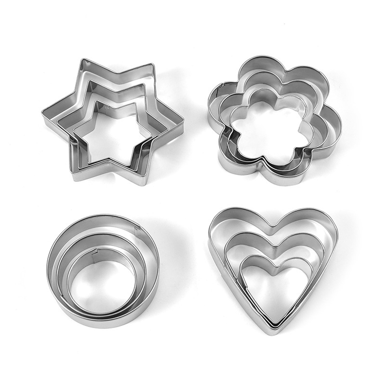 12-Piece Stainless Steel Cookie Cutter Set for Baking & Fondant - Heart, Star, Flower & Round Shapes - Professional Kitchen Tools Nairobi image