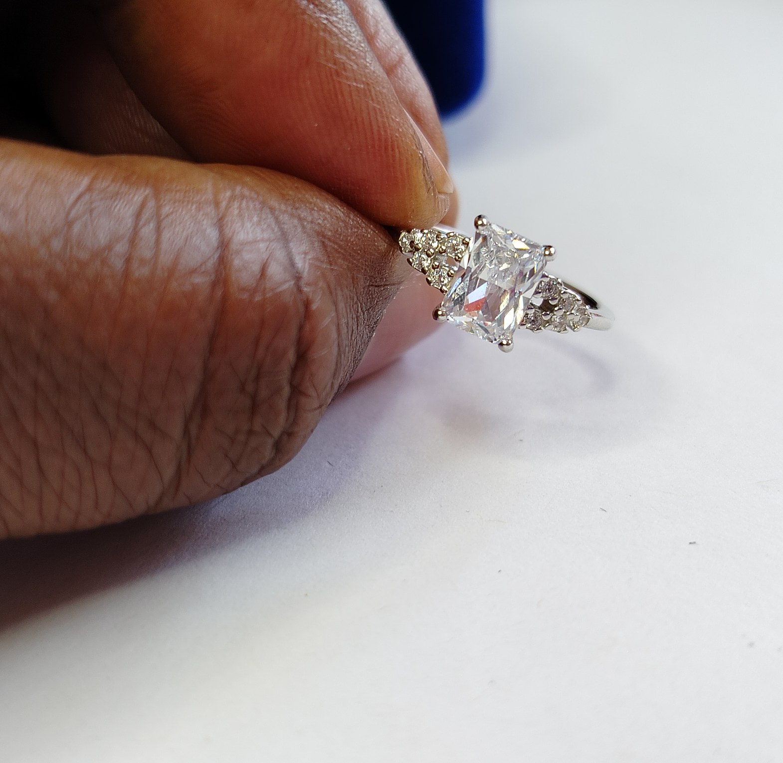 Rectangle cubic zirconia sterling silver engagement/promise ring  image