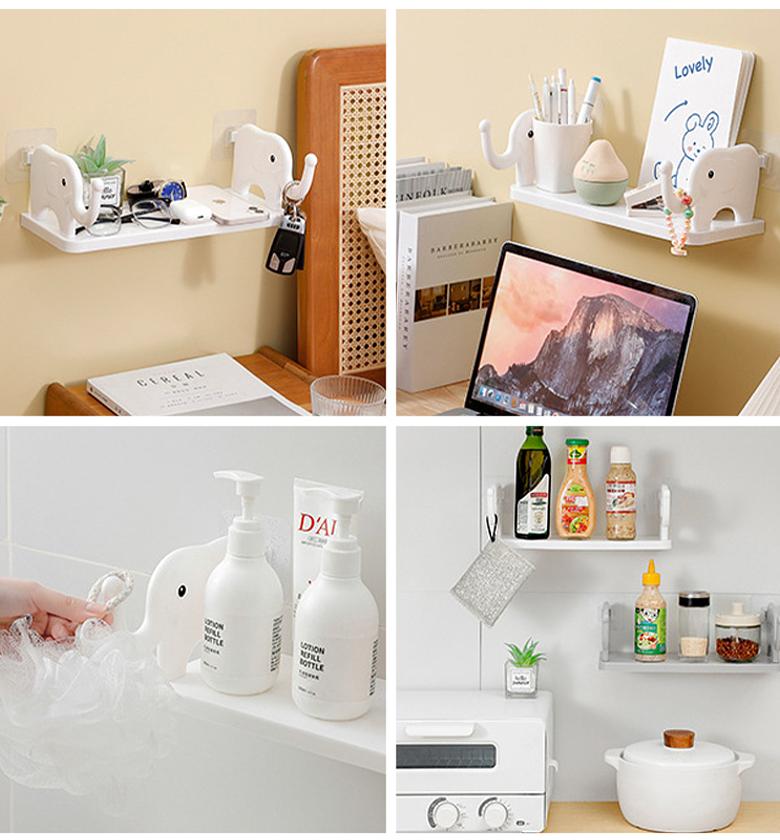 Elephant Adhesive Wall Shelf Floating Organizer Rack No Drill Damage Free Storage Organizer Holder for Kitchen Bathroom Bedroom image