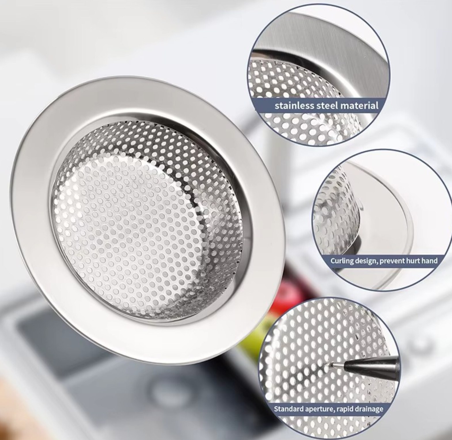 2Pcs Stainless Steel Kitchen Sink Drain Strainer Mesh Filter Pack for Double-Bowl Sinks image