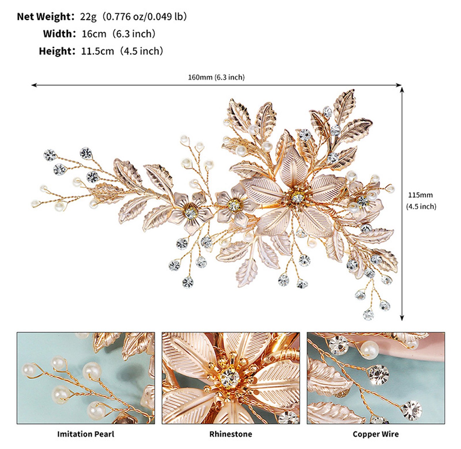 Rose gold bridal hair vine/accessories  image