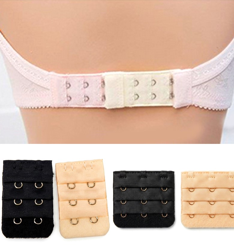 3 Hook Bra Extender Set Adjustable Soft Underwear Extension Strap Black and Nude image