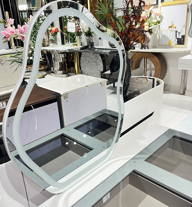 Modern White Dressing Table with Arched Mirror image
