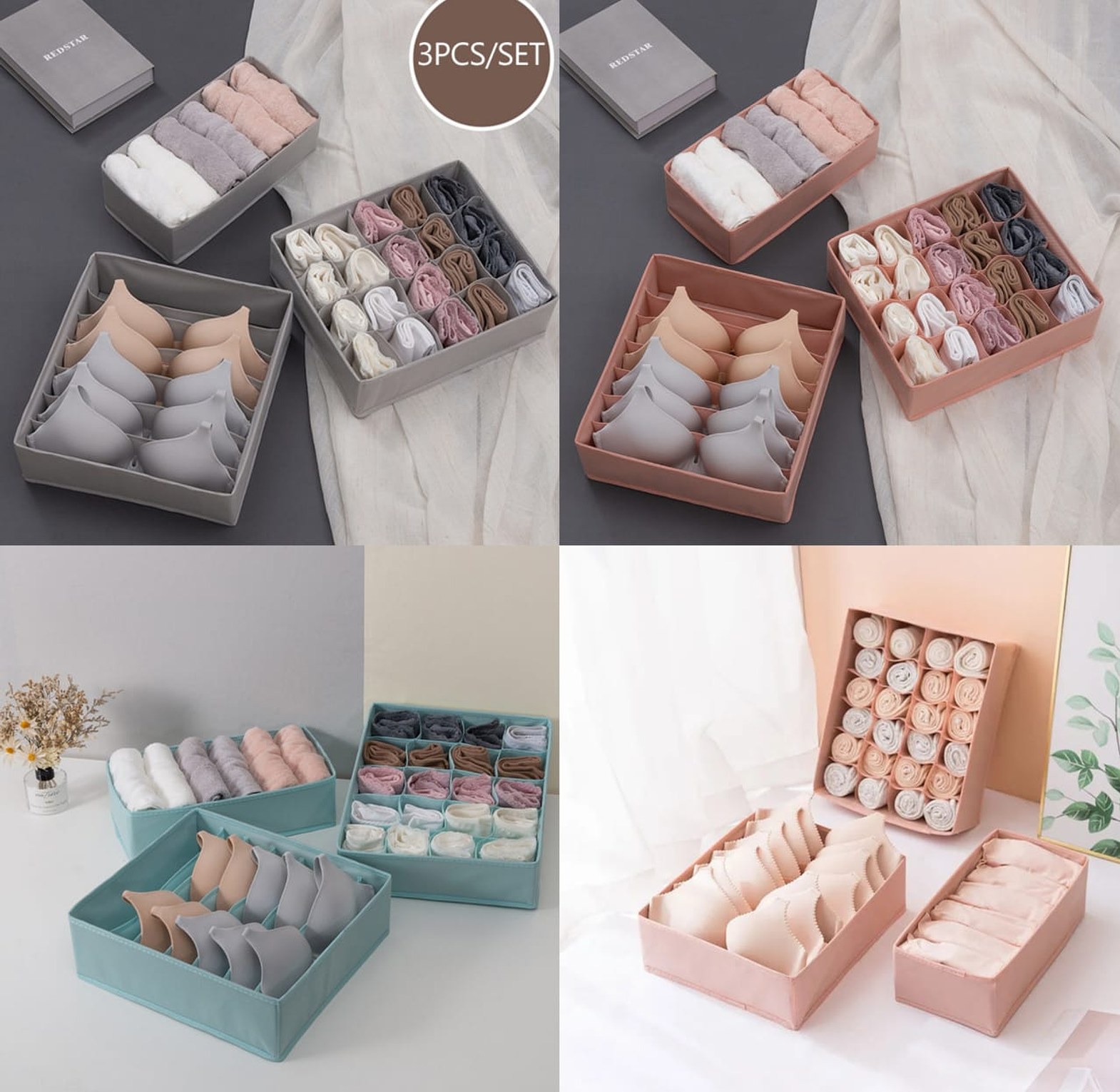 3Pcs/Set Underwear Bra Socks Towels Storage Box Wardrobe Drawer  image