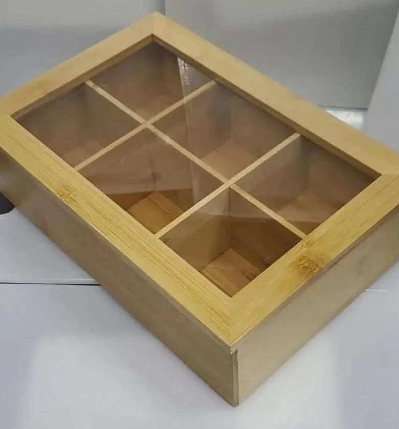 6 slots bamboo tea bags organizer  It has a clear cover top image