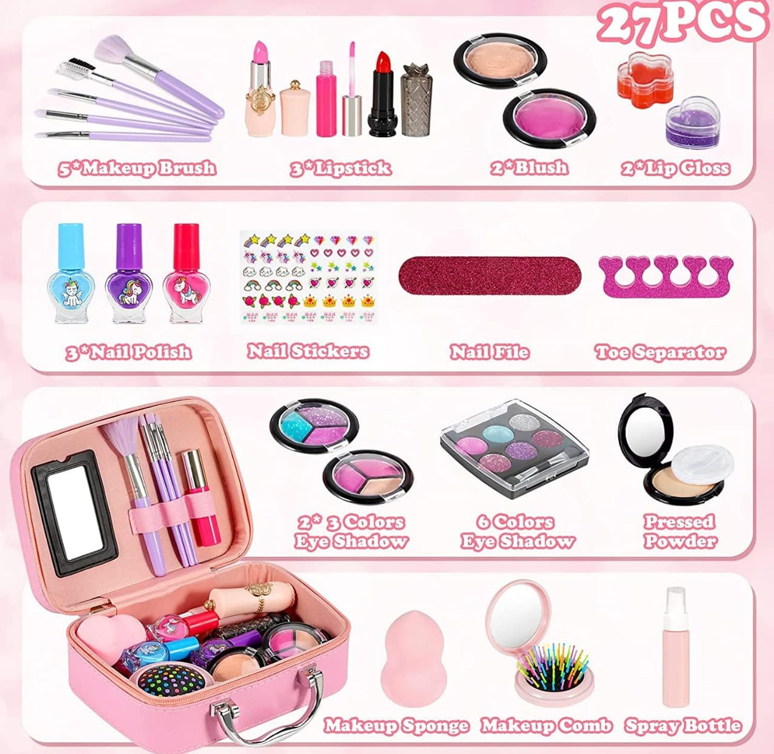 Girls Makeup Kit Kids Make Up Set Real Cosmetics Play Set with Travel Cosmetic Case Washable Party Game Make Up Toys Christmas Birthday Gift for Little image