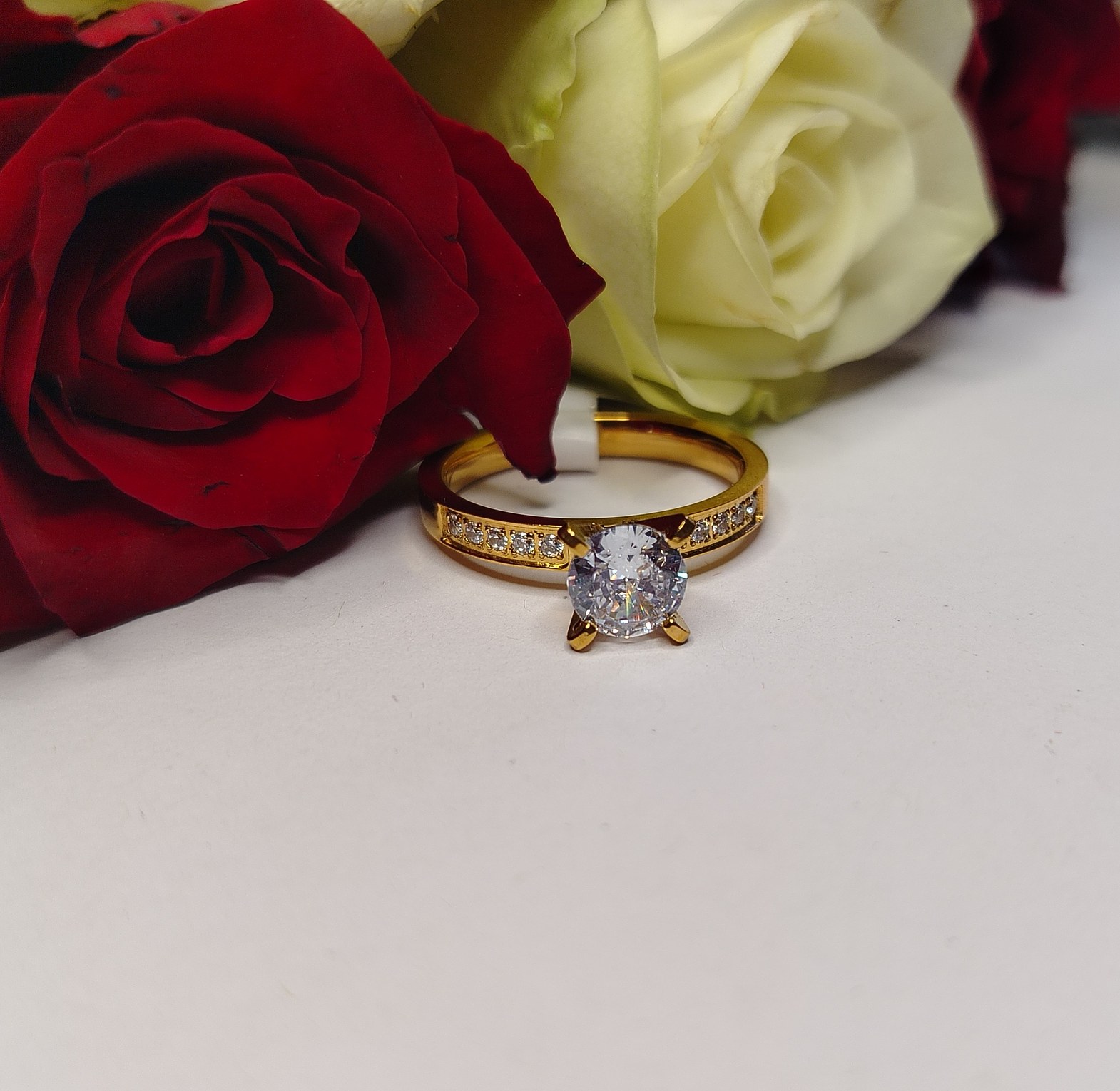 Gold & silver stainless steel, cubic zirconia engagement/promise ring  image