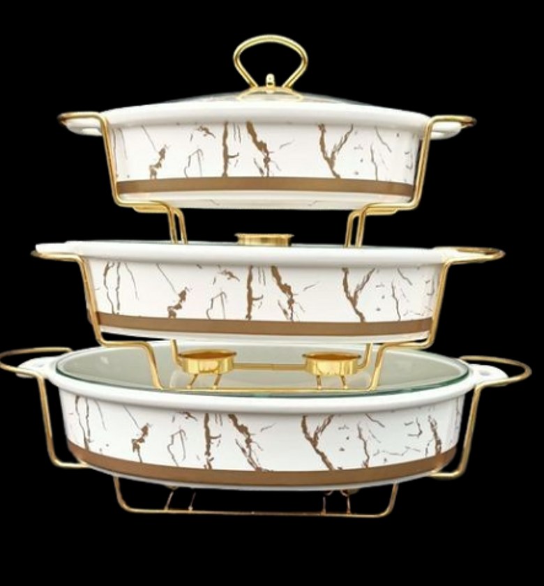 Ceramic 3 Pc Set Oval/rectangular Chaffing Dishes image