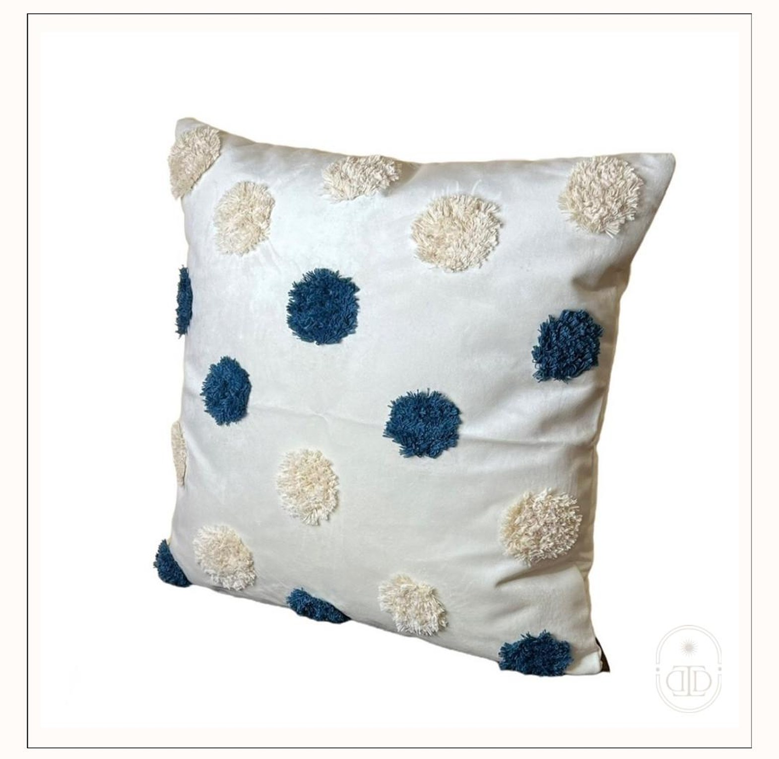 Off white velvet cushion cover with woven pattern  image