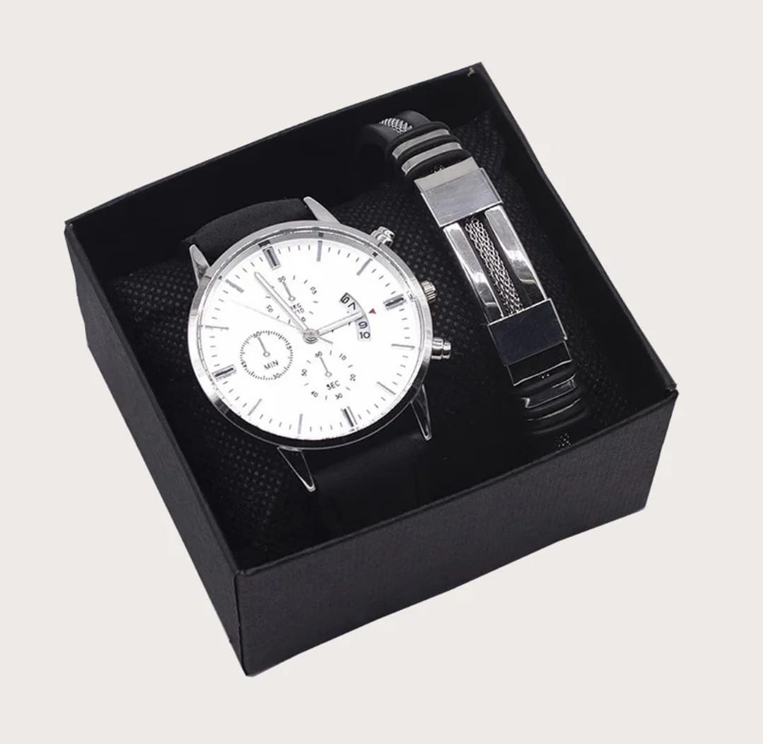 2-Piece Men's Business Luxury Gift Set with Quartz Calendar Watch and Designer Bracelet image
